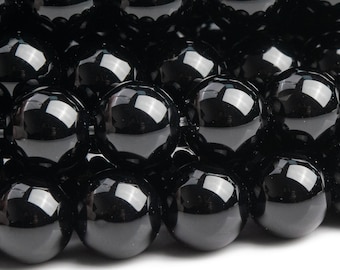 Cuentas de ónix natural genuino, redondas y sueltas, de 8 mm, de color negro, de calidad AAA (104611)