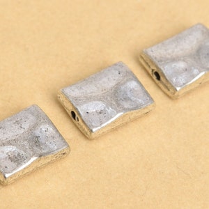10 Pcs - 10x8MM Antique Silver Tone Wavy Rectangle Spacer Beads (63460-2401)