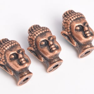 10 Pcs - 13x8MM Antique Copper Tone Buddha Head Spacer Beads (64265-2482)