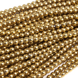 Hematite Gemstone Beads 3MM Gold Round AAA Quality Loose Beads (101319)