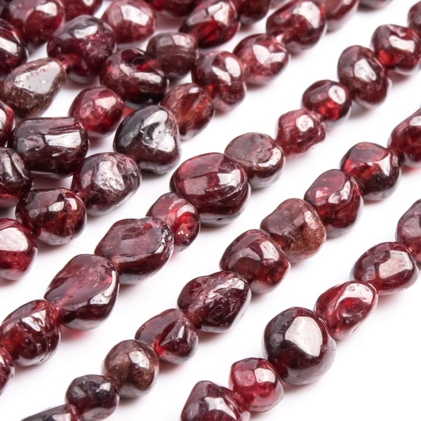 Genuine Natural Garnet Gemstone Beads 7-9MM Wine Red Pebble Nugget AA Quality Loose Beads (108431)