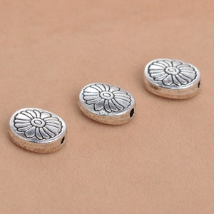 10 Stück - 11 x 9 MM Antik Silber Ton Floral Oval Spacer Perlen (63699-2412)