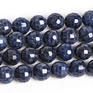 Genuine Natural Sapphire Gemstone Beads 7MM Deep Blue Micro Faceted Round AA Quality Loose Beads (124453)