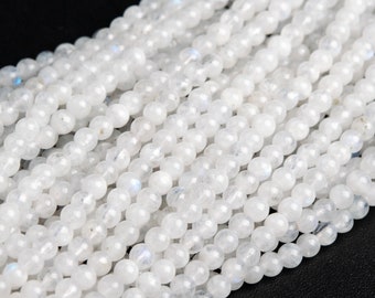 Genuine Natural Moonstone Gemstone Beads 3-4MM Rainbow Round AA Quality Loose Beads (118772)
