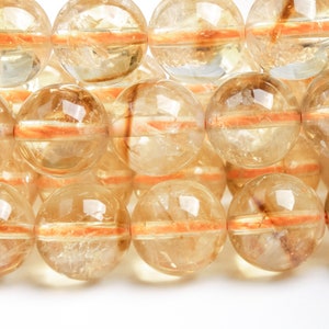 Genuine Natural Citrine Gemstone Beads 9MM Light Brown Yellow Round A Quality Loose Beads (119524)