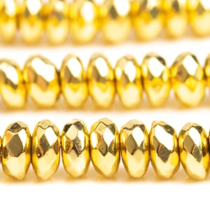 Hematite Gemstone Beads 4x2MM 18k Gold Faceted Rondelle AAA Quality Loose Beads (106950)