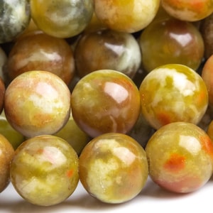 Genuine Natural Serpentine Gemstone Beads 8MM Yellow Green Round AAA Quality Loose Beads (112533)