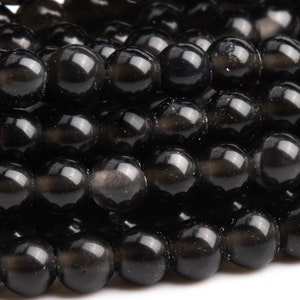 Genuine Natural Obsidian Gemstone Beads 4MM Black Round A Quality Loose Beads (101310)