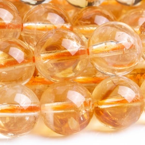 Genuine Natural Citrine Gemstone Beads 8MM Yellow Round A Quality Loose Beads (119038)