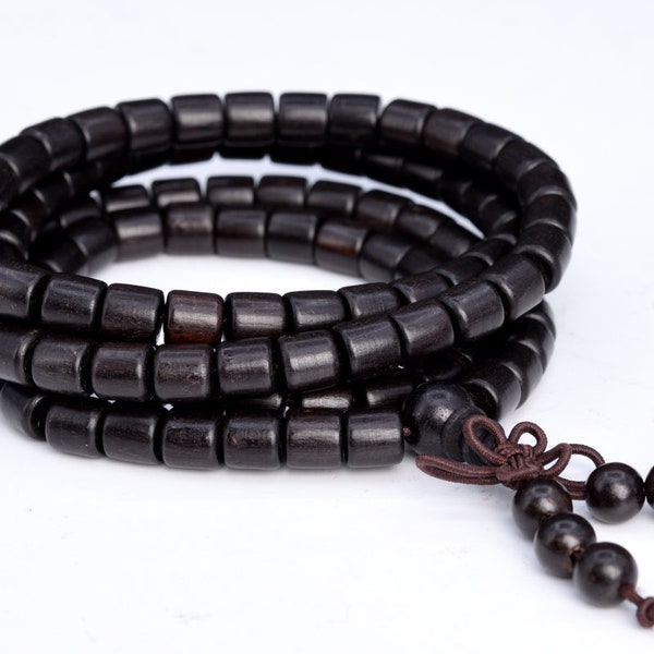 108 pcs - 6 x 6 mm Perles de mala en bois noir, ébène, perles rondes naturelles en tube de 27 po. (80255)