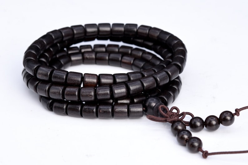 108 Pcs - 6x6MM Ebony Blackwood Mala Beads Natural Round Tube Beads 27' (80255) 