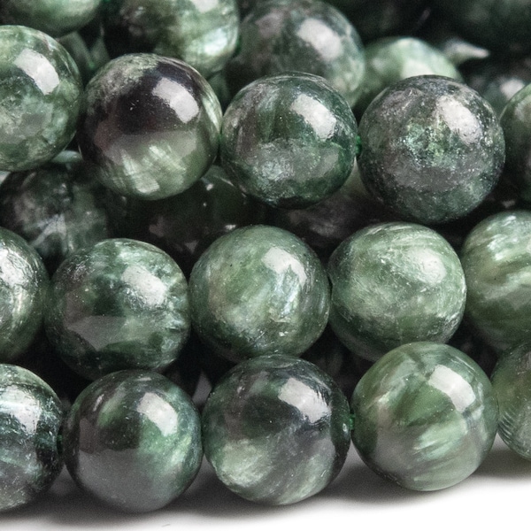 Genuine Natural Seraphinite Gemstone Beads 4-5MM Ink green Round AAA Quality Loose Beads (112936)