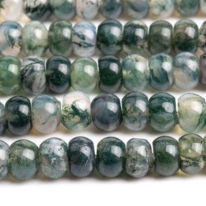 Genuine Natural Moss Agate Gemstone Beads 8x5MM Botanical Rondelle AAA Quality Loose Beads (102216)