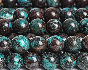 Cuentas de gemas de azurita, crisocola y malaquita naturales auténticas de 6 mm y 8 mm, redondas, de color azul verdoso, calidad AA.