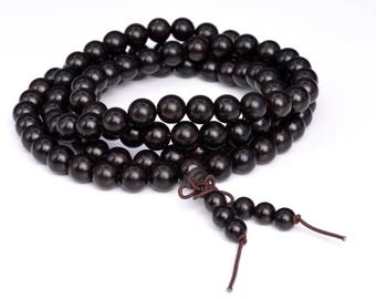 108 Pcs - 6MM Black Ebony Blackwood Mala Beads Natural Wood Round Beads 26" (80001)