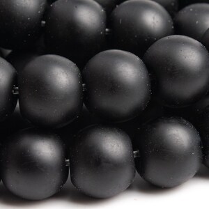 Jade Gemstone Beads 8MM Matte Solid Black Round Quality Loose Beads (101054)