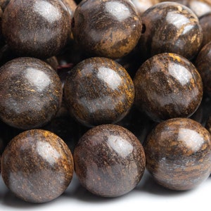 Genuine Natural Bronzite Gemstone Beads 11-12MM Toffee Bar Round AAA Quality Loose Beads (101731)