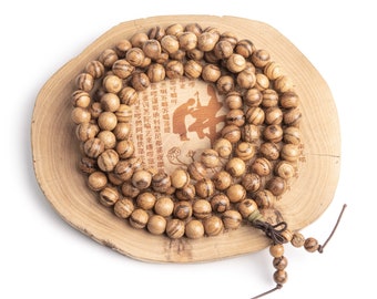 108 Pcs - 8MM Qinan Sandalwood Mala Beads Natural Round Beads 35&quot; (80231)