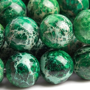 Sea Sediment Imperial Jasper Gemstone Beads 8MM Deep Green Round AAA Quality Loose Beads (115089)