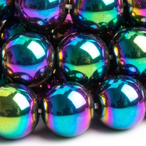 Hematite Gemstone Beads 12MM Rainbow Round AAA Quality Loose Beads (104937)