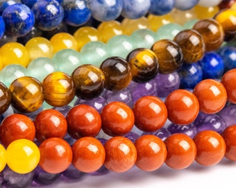 Genuine Natural 7 Chakra Gemstone Beads 4-5MM Multicolor Round AAA Quality Loose Beads (109944)