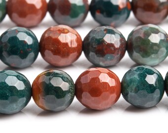 Genuine Natural Blood Stone Gemstone Beads 7-8MM Dark Green Micro Faceted Round AAA Quality Loose Beads (103916)