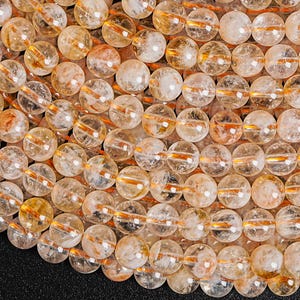 Genuine Natural Snowflake Citrine Gemstone Beads 6MM Faint Yellow Round Loose Beads (119673)