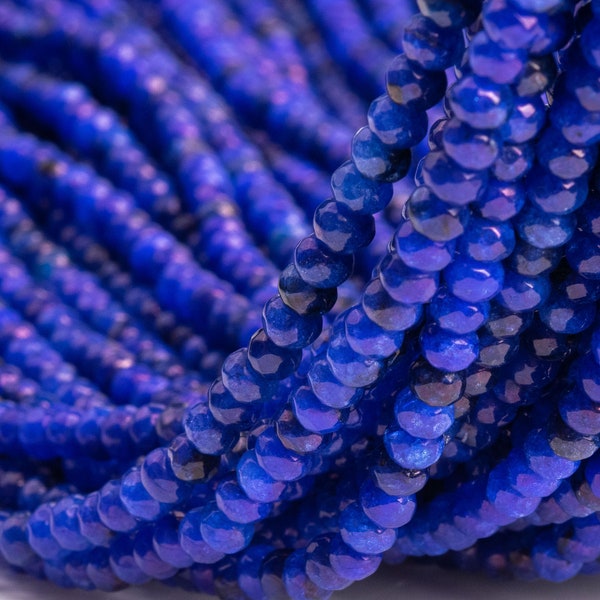 131 Pcs - 4x3MM Lapis Lazuli Blue Jade Beads Grade AAA Natural Faceted Rondelle Gemstone Loose Beads (107237)