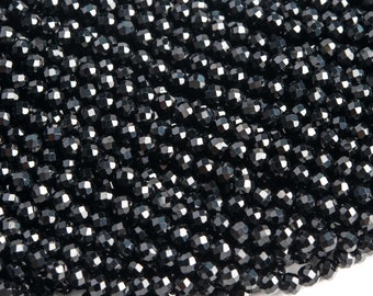 Genuine Natural Spinel Gemstone Beads 3MM Black Faceted Round AAA Quality Loose Beads (113038)