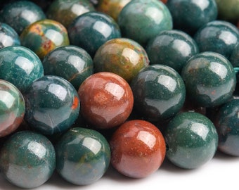 Genuine Natural Blood Stone Gemstone Beads 8-9MM Dark Green Round AAA Quality Loose Beads (103473)