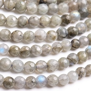 Genuine Natural Labradorite Gemstone Beads 3-4MM Gray Faceted Round A Quality Loose Beads (103988)