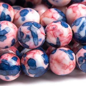 Rain Flower Jade Beads 6MM Faint Pink and Blue Black Round Loose Beads (106326)