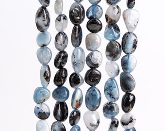 Genuine Natural Aquamarine Biotite Inclusions Gemstone Beads 8x5MM Blue Pebble Chips A Quality Loose Beads (117434)