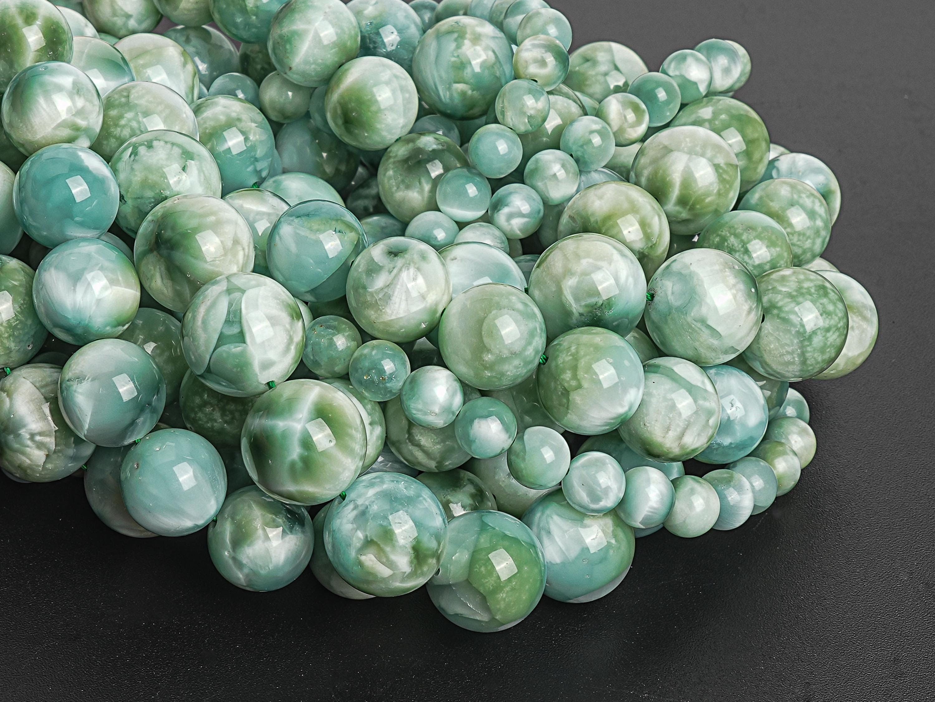 Genuine Natural Green moonstone Gemstone Beads 8/9/10/14/16MM White Green Round AA Quality Loose Beads