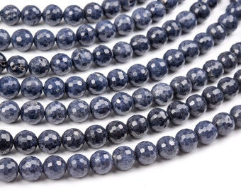 Genuine Natural Sapphire Gemstone Beads 7-8MM Deep Blue Micro Faceted Round A+ Quality Loose Beads (124469)
