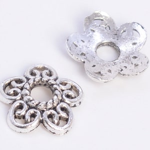 30 Pcs - 12x3MM Hollow Flower Bead Cap Antique Silver Tone Zinc Alloy Bead Cap (63002-2343)