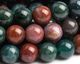 Genuine Natural Blood Stone Gemstone Beads 6-7MM Dark Green Round AAA Quality Loose Beads (103472)