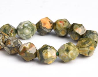 Genuine Natural Rhyolite Gemstone Beads 7-8MM Rainforest Star Cut Faceted AAA Quality Loose Beads (102635)