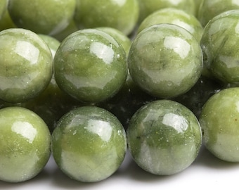 Autentiche perle di giada cinese naturale, rotonde, verde peridoto, qualità AAA, sfuse (113463)