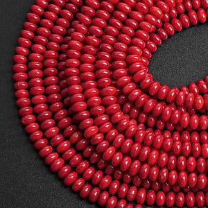 Genuine Natural/Enhanced color Coral Fossil Gemstone Beads 6X4MM 7X4MM Red Rondelle A+ Quality Loose Beads