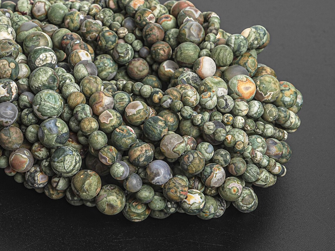 Pyroclastic Rhyolite Green Genuine Natural Rhyolite Gemstone Beads 4MM 6MM 8MM 10MM Matte Green ...