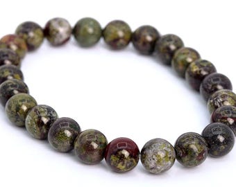 Genuine Natural Dragon Blood Jasper Gemstone Beads 8MM Green & Red Round AAA Quality Bracelet (106639h-2022)