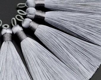 2 Pcs - 3.54" / 9CM Light Gray Tassel Polyester 0.9CM Thickness Handcraft High Quality Tassels (60824)