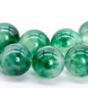 Malaysian Jade Gemstone Beads 12MM Forest Green Cloudy Round AAA Quality Loose Beads (116742)