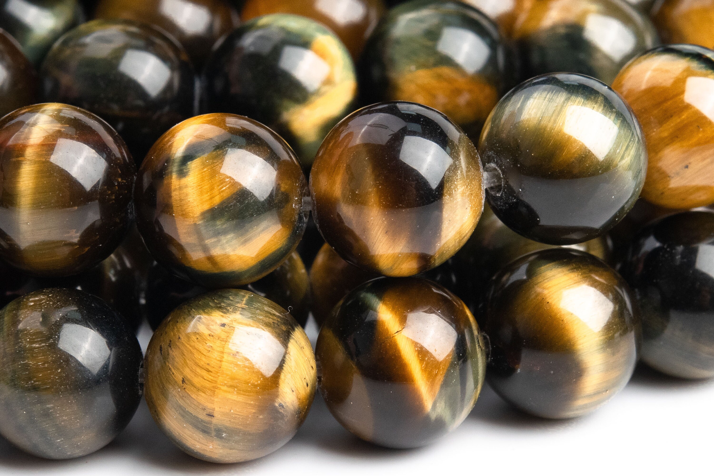 Genuine Natural Yellow Blue Tiger Eye Gemstone Beads 10MM Round AAA ...