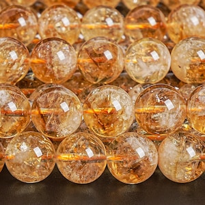 Genuine Natural Orange Citrine Gemstone Beads 10MM Yellow Round Loose Beads (119044)