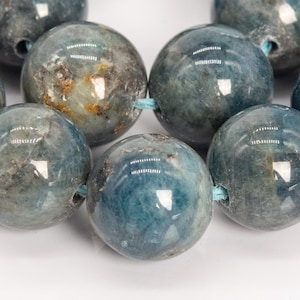 Genuine Natural Apatite Gemstone Beads 11-12MM Gray Blue Green Round A Quality Loose Beads (112193)
