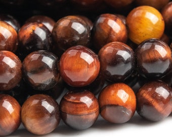 Véritables perles naturelles en oeil de tigre, 4 mm, acajou, rouge, rond, qualité AAA, perles (100210)