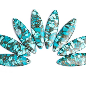 2 Pcs - Copper Jasper Turquoise Pendant Blue Marquise Flat Natural Gemstone Healing Top Drilled Cabochon Earrings 59x18x4MM (116772)