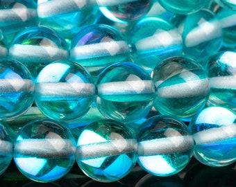 Mystic Aura Quartz Beads 6MM Aqua Blue Round Loose Beads (104947)